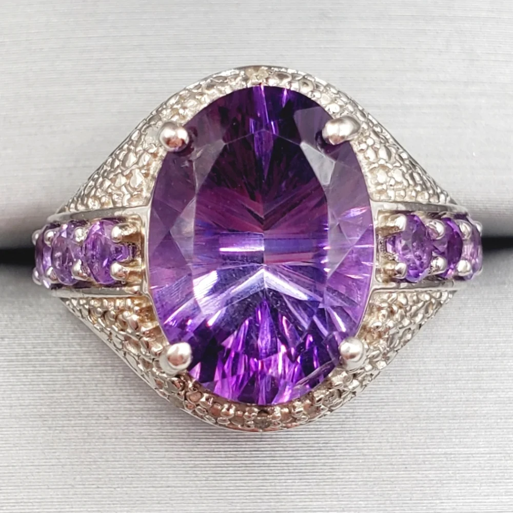 925 Sterling Silver Ring Amethyst Ring Purple Ring Oval Statement Ring s…